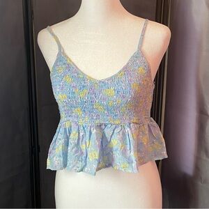 Aeropostale floral smocked strapless crop top babydoll shirt L